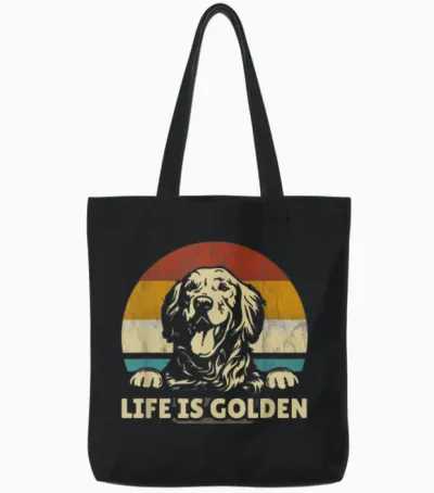 Golden Retriever Dog Life Is Golden Retro Vintage T-Shirt Small Tote Bags - Black