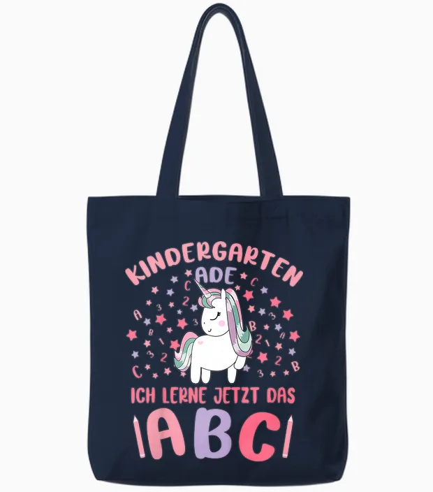 Children's Bye Bye Kita Leavers 2023 Girls' Unicorn Graduate T-Shirt, Black Tote Bags in Navy