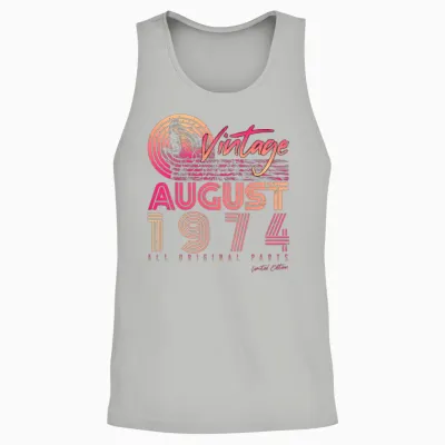 Vintage 1974 August Unisex Tank Top - Ash