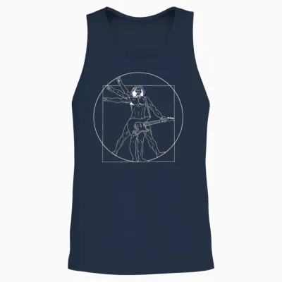 Guitar Da Vinci Vitruvian Man Guitar Player Musicians Unisex Tank Top - Navy