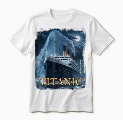 Titanic Cruise Ship Graphic Hit Iceberg April 15th 1912 T-Shirt, Small, Black Unisex T-Shirt - White