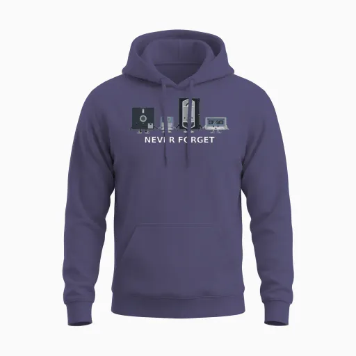 Never Forget Old Technology Unisex Hoodie in Heather Sport Dark Navy