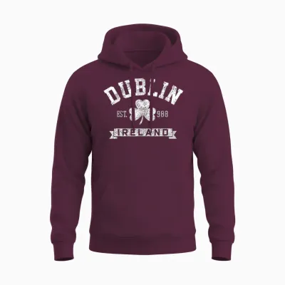 Dublin Ireland Shamrock Irish St Patrick's Day Dark Green Unisex Hoodie - Maroon