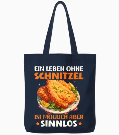 T-Shirt with German Text "ein Leben Ohne Schnitzel Ist Sinnlos I Love Schnitzel", Black Tote Bags - Navy
