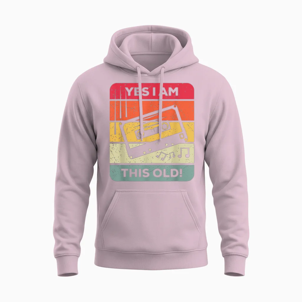 Cassette Vintage Drôle, Yes I Am This Old Unisex Hoodie in Light Pink