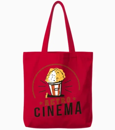 Retro Cinema Popcorn Tote Bags - Red