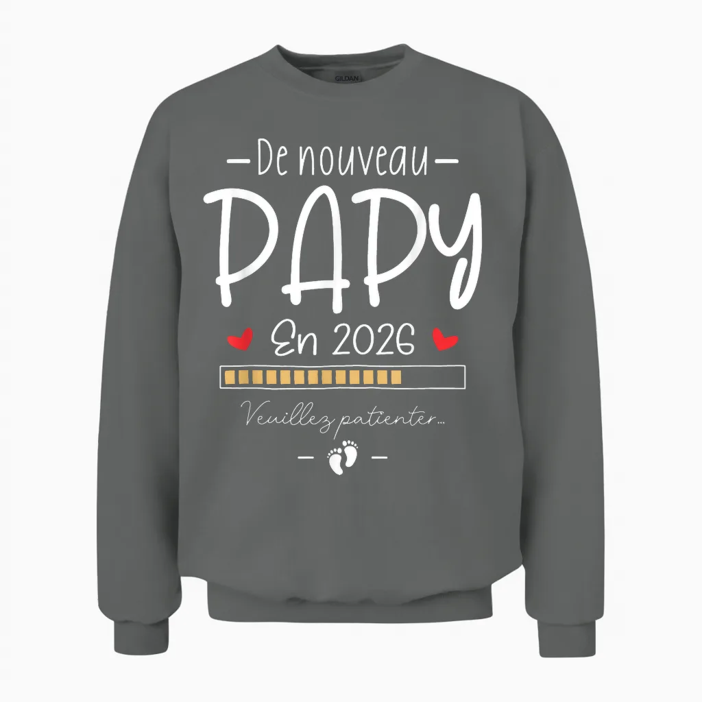 Humour Announcement Grandpa Pregnancy Grandpa Encore Papi 2026 Unisex Sweatshirt in Graphite Heather