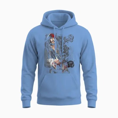 Disney Pirates of the Caribbean Captain Jack Ornate Poster T-Shirt, Black Unisex Hoodie - Carolina Blue