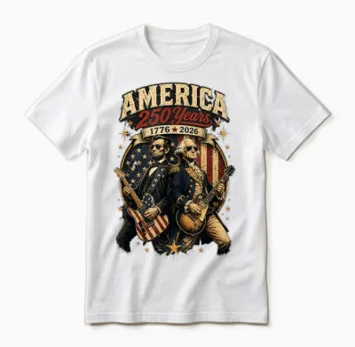 George Washington Abraham Lincoln Playing Guitar 4th July Unisex T-Shirt - White