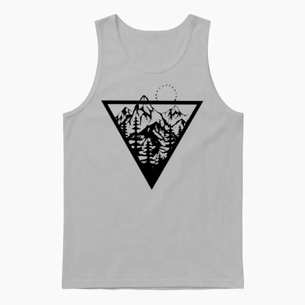 Triangle with Mountains and Birds Unisex Tank Top in Ash