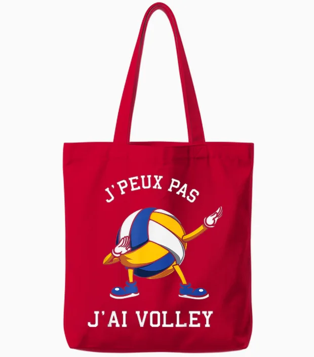 J'peux Pas J'ai Volleyball Humour Volleyball Tamponne Volleyeur T-Shirt, Black, S Tote Bags in Red