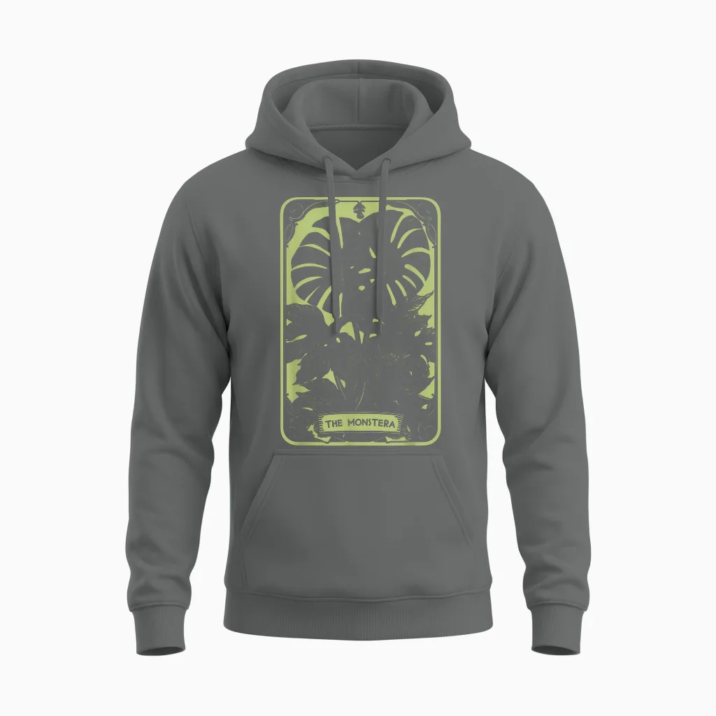 The Monstera Deliciosa Tarot Card | Green Witch Plant Lover Unisex Hoodie in Graphite Heather