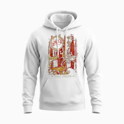 Slayer Hell Awaits Anniversary Cover Unisex Hoodie - White