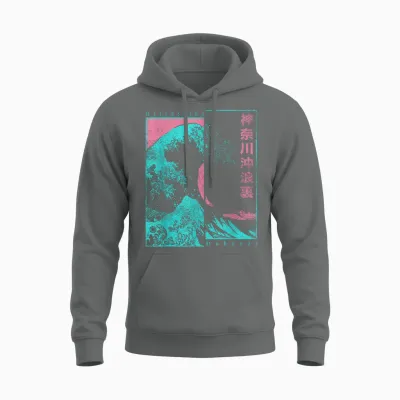 Japan Pop Art Welle Hokusai the Great Wave off Kanagawa Unisex Hoodie - Graphite Heather