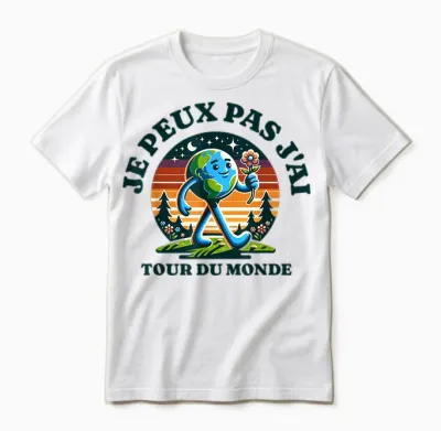 Je Peux Pas J'ai Tour Du Monde Gift Humour Adventure Funny T-Shirt, White, S Unisex T-Shirt - White