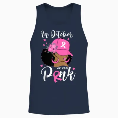 In October We Wear Pink Breast Cancer Awareness Black Women Unisex Tank Top - Navy