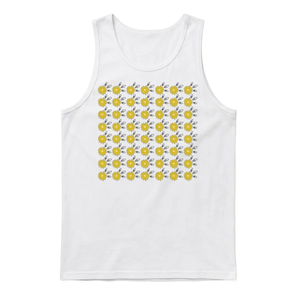 Yellow Retro Summer Flowers & Beach Unisex Tank Top - White