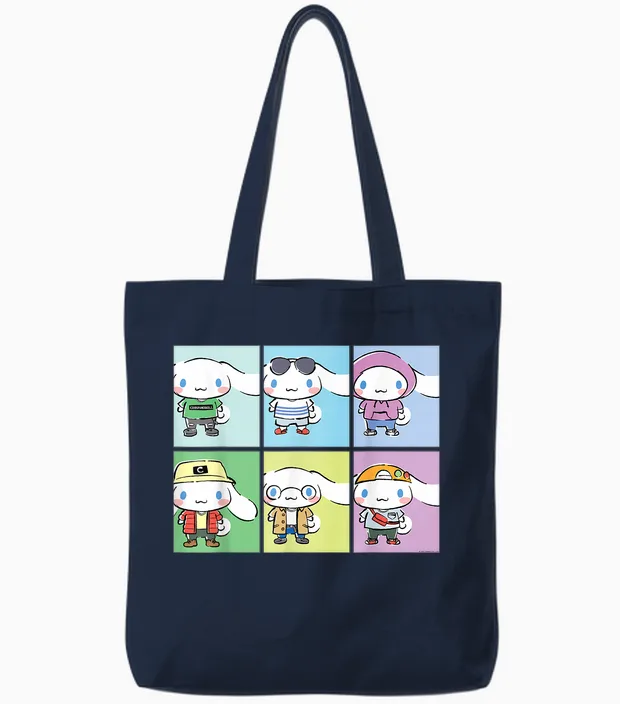 Cinnamoroll Collection Streetwear Squares Tote Bags in Navy