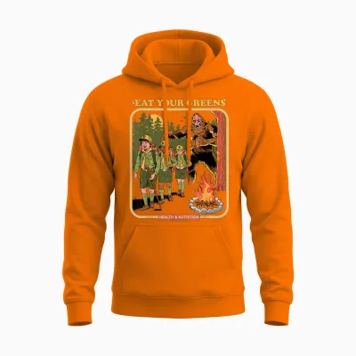 Eat Your Greens Bigfoot Sasquatch Retro Funny Adult Humor Unisex Hoodie - Safety Orange