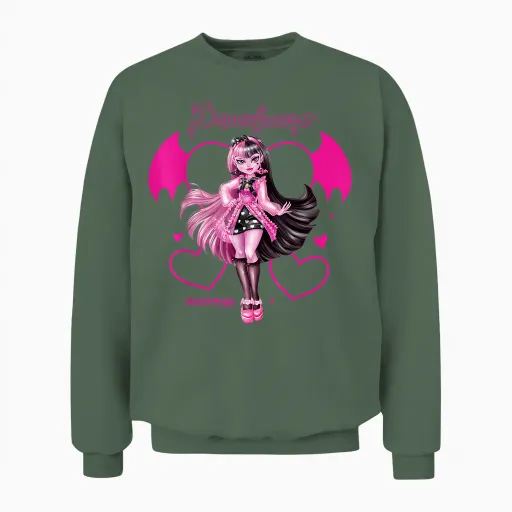 Monster High Alumni Draculaura Heart Wings T-Shirt, Black Unisex Sweatshirt - Military Green