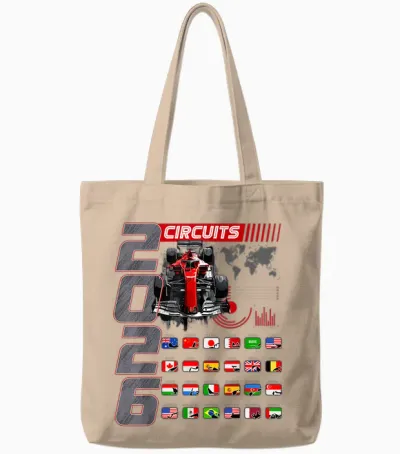 2026 Calendar for Racing Car Tote Bags - Natural