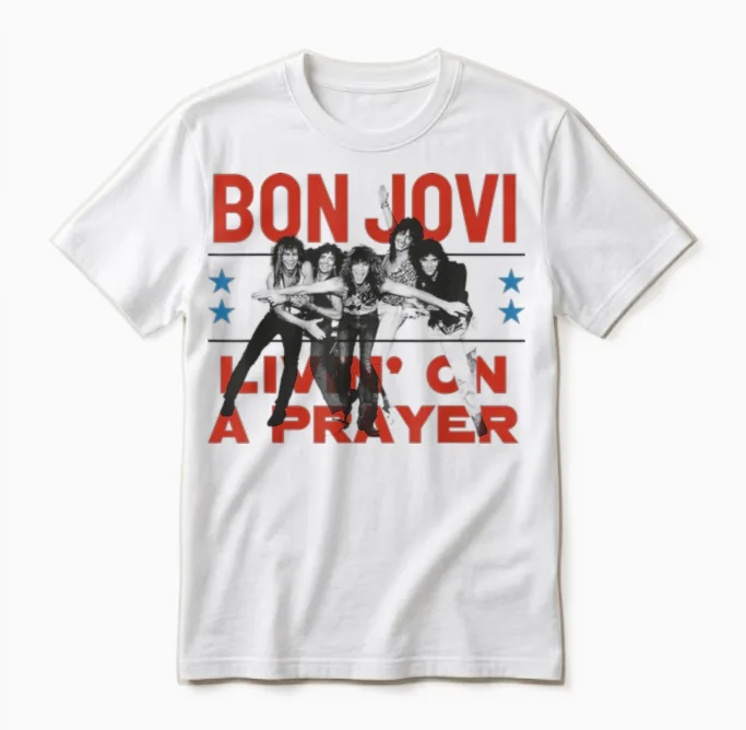 Official Bon Jovi Livin' on a Prayer Unisex T-Shirt in White
