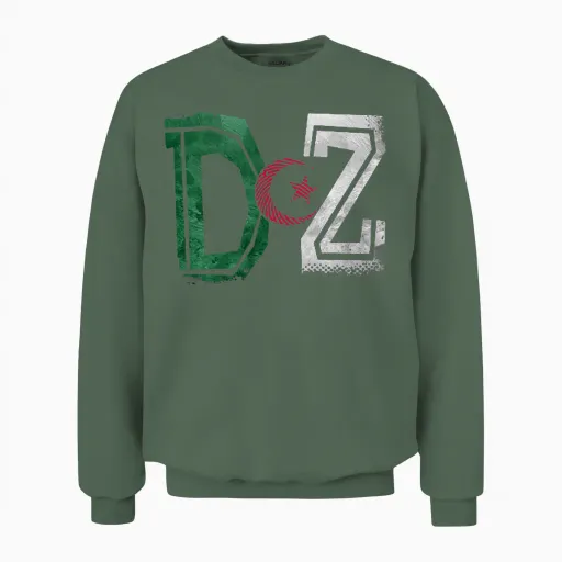 Algerian Flag Football Gift Jersey Dz T-Shirt, Black, S Unisex Sweatshirt - Military Green