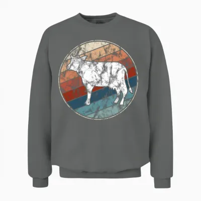 Cow in Retro Style Unisex Sweatshirt - Graphite Heather