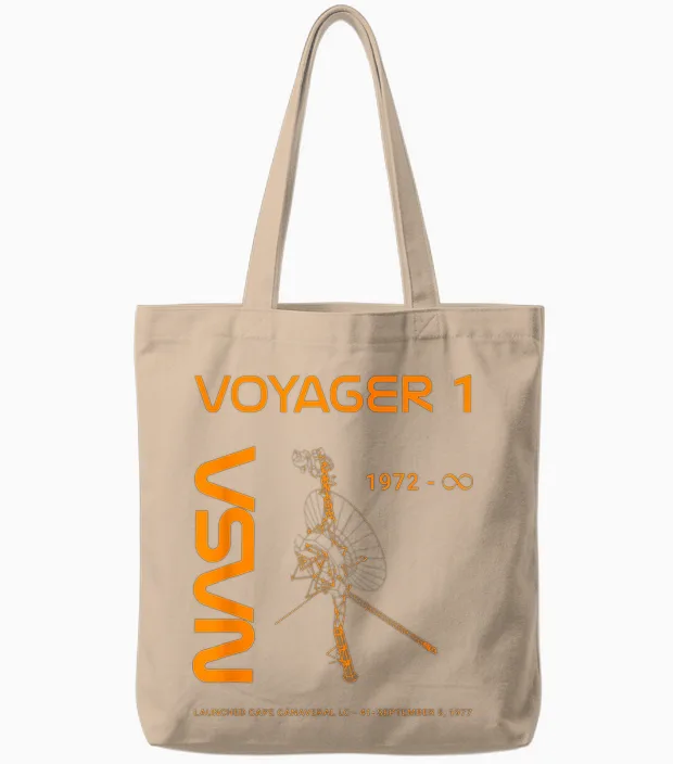 Nasa Voyager 1 Space Probe Launched September 5, 1977 T-Shirt, Black, S Tote Bags in Natural