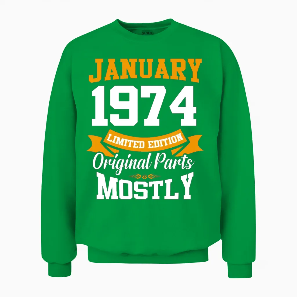 January 1974 Limited Edition Birthday Present Unisex Sweatshirt in Irish Green