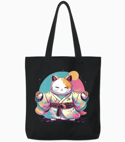 Cat Kimono Tote Bags - Black