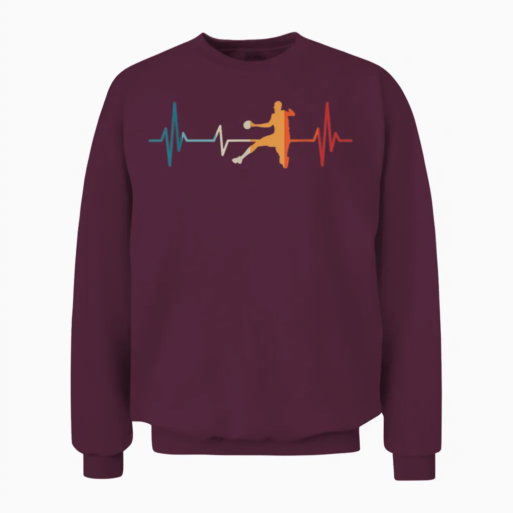 Handballer Heartbeat Handball T-Shirt, Black Unisex Sweatshirt in Maroon