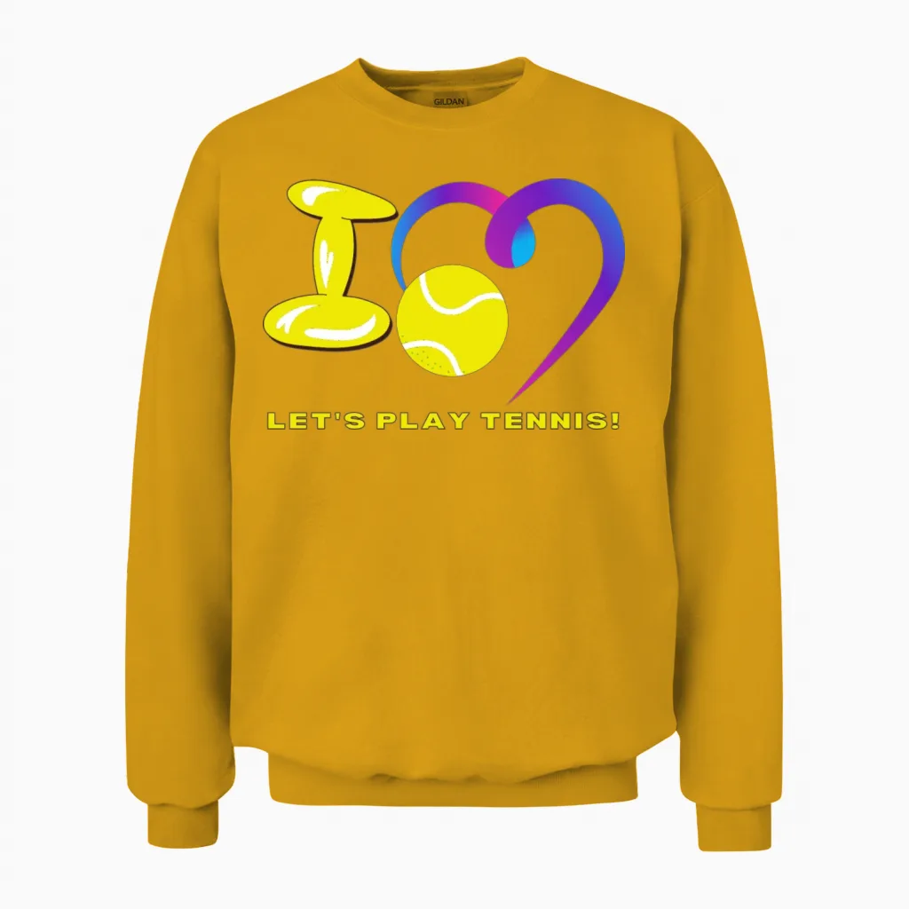 I Love Tennis Court Design T-Shirt Graphic Unisex Sweatshirt in Gold