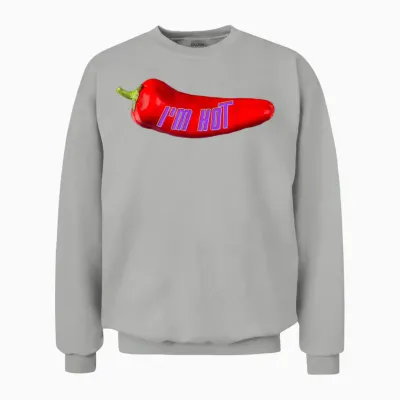Funny I'm Hot Red Chilli Pepper for Mom Dad T-Shirt, Black, S Unisex Sweatshirt - Ash