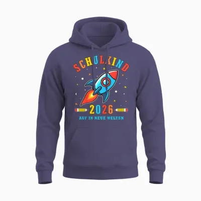 Kinder Schulkind 2026 Auf in Neue Welten Rakete Jungen Unisex Hoodie - Heather Sport Dark Navy