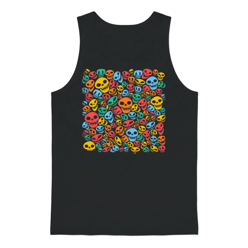 Smiling Funny Skulls Halloween Unisex Tank Top - Black
