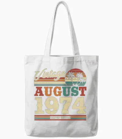 Vintage August 1974 Birthday Gift Tote Bags - White