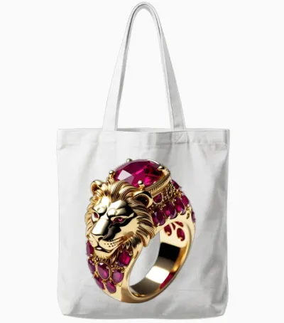Regal Lion Ruby Ring – Royal Gold Jewelry Design Tote Bags - White
