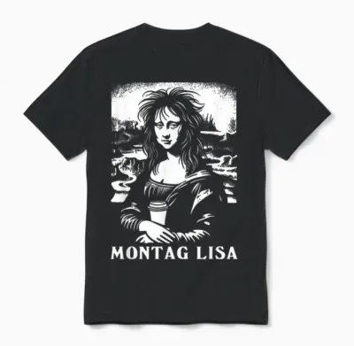 Montag Lisa Coffee Funny Mona Lisa T-Shirt, Black Unisex T-Shirt - Black