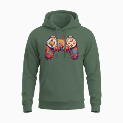 Retro Swirl Gamer Unisex Hoodie - Military Green