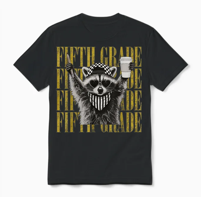 Funny Fifth Grade Teacher Feral Raccoon Back to School Unisex T-Shirt in Black
