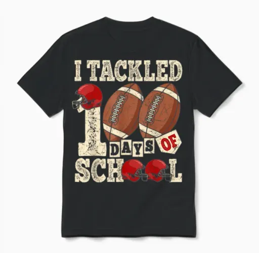 100 Days of School Boys Kids 100th Day of School Football Unisex T-Shirt in Black