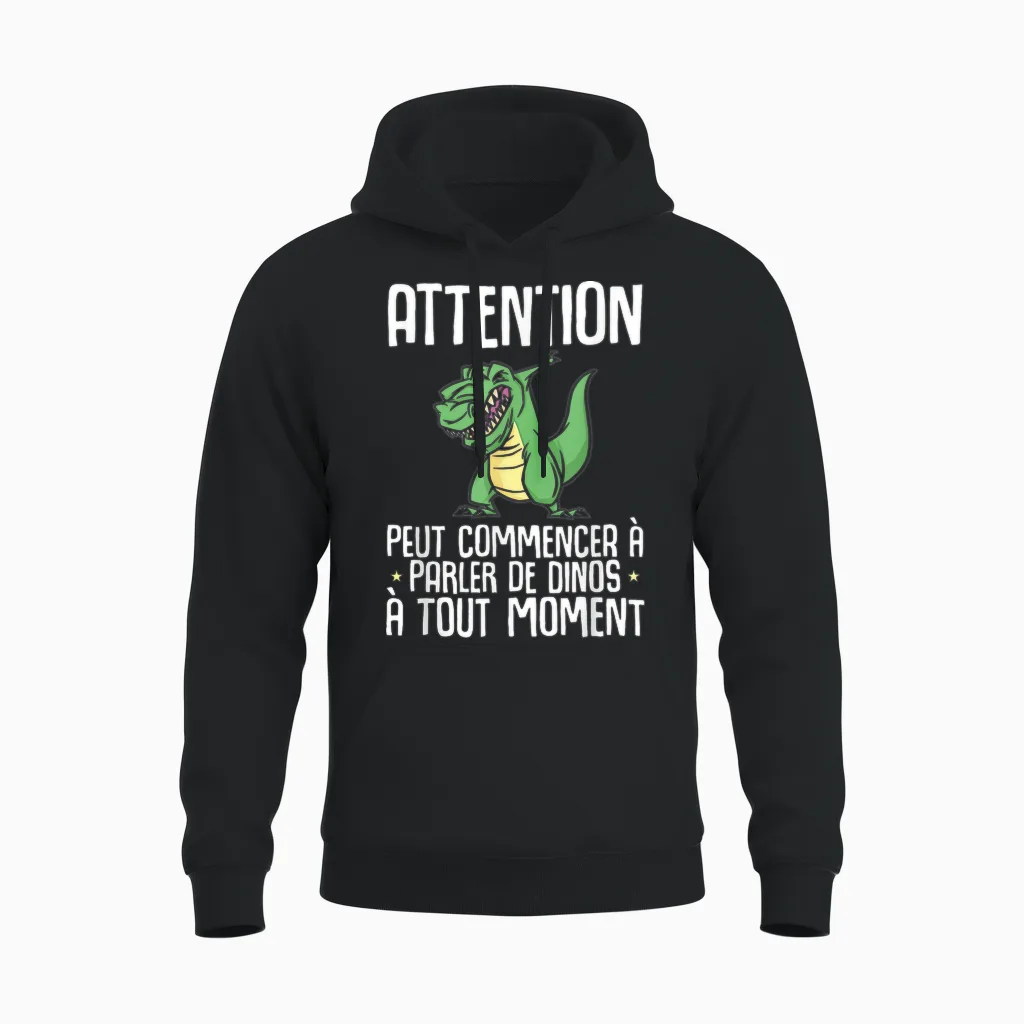 Dinosaur Attention Can Start Talking About Dinos T-Rex T-Shirt, Black, S Unisex Hoodie in Black