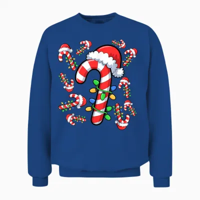 Red and White Candy Cane Santa Christmas Xmas Lights Unisex Sweatshirt - Royal