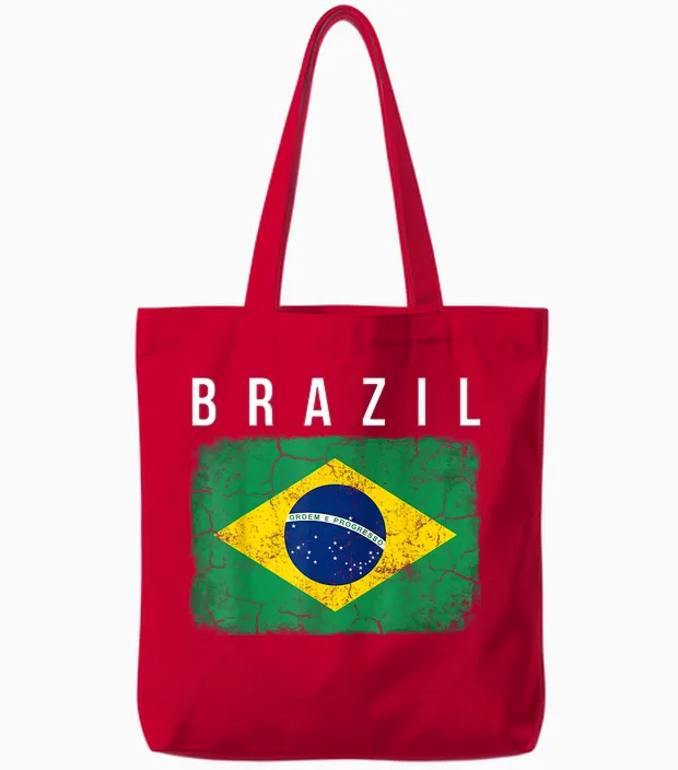 Vintage Used-Look Brasilien Flagge Tote Bags in Red