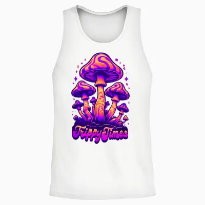 Trippy Times Psychedelic Mushroom Unisex Tank Top - White