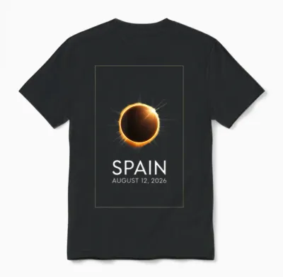 Eclipse Solaire 12 Août 2026 Espagne Total Unisex T-Shirt - Black