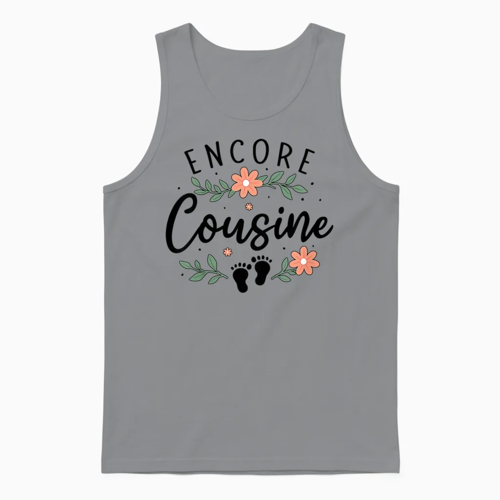 Encore Cousine in 2026 - Announcement Pregnancy Second Child Unisex Tank Top in Sport Grey