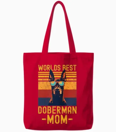 Doberman with Sunglasses Retro Tote Bags - Red