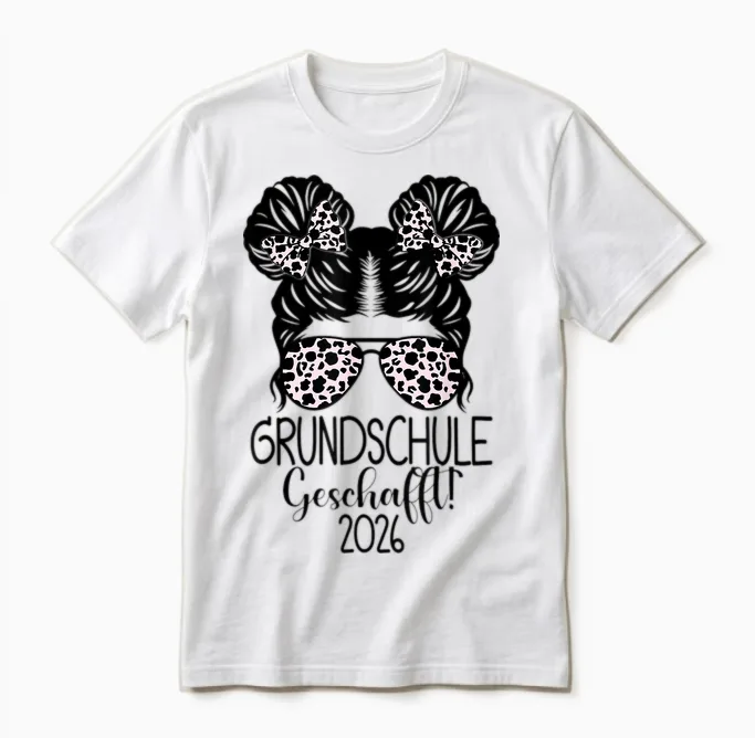 Grundschule Geschafft 2026 Messy Bun Grundschulabschluss Unisex T-Shirt in White
